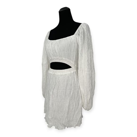 SABO | Small | Textured Crepe Off-Shoulder Puff Sleeve Seven Cutout Waist Dress - Picture 6 of 12
